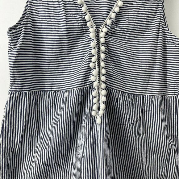 Blush Pom Pom Sleeveless Top Blue White Striped Deep Adjustable V Neck Womens L - Picture 10 of 10